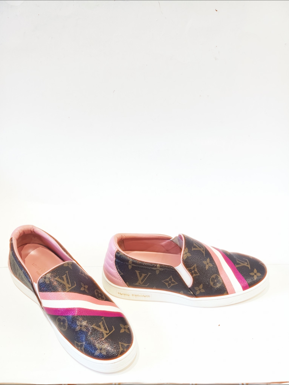 Louis Vuitton Pink Stripe Monogram Slip-On Sneakers - Women